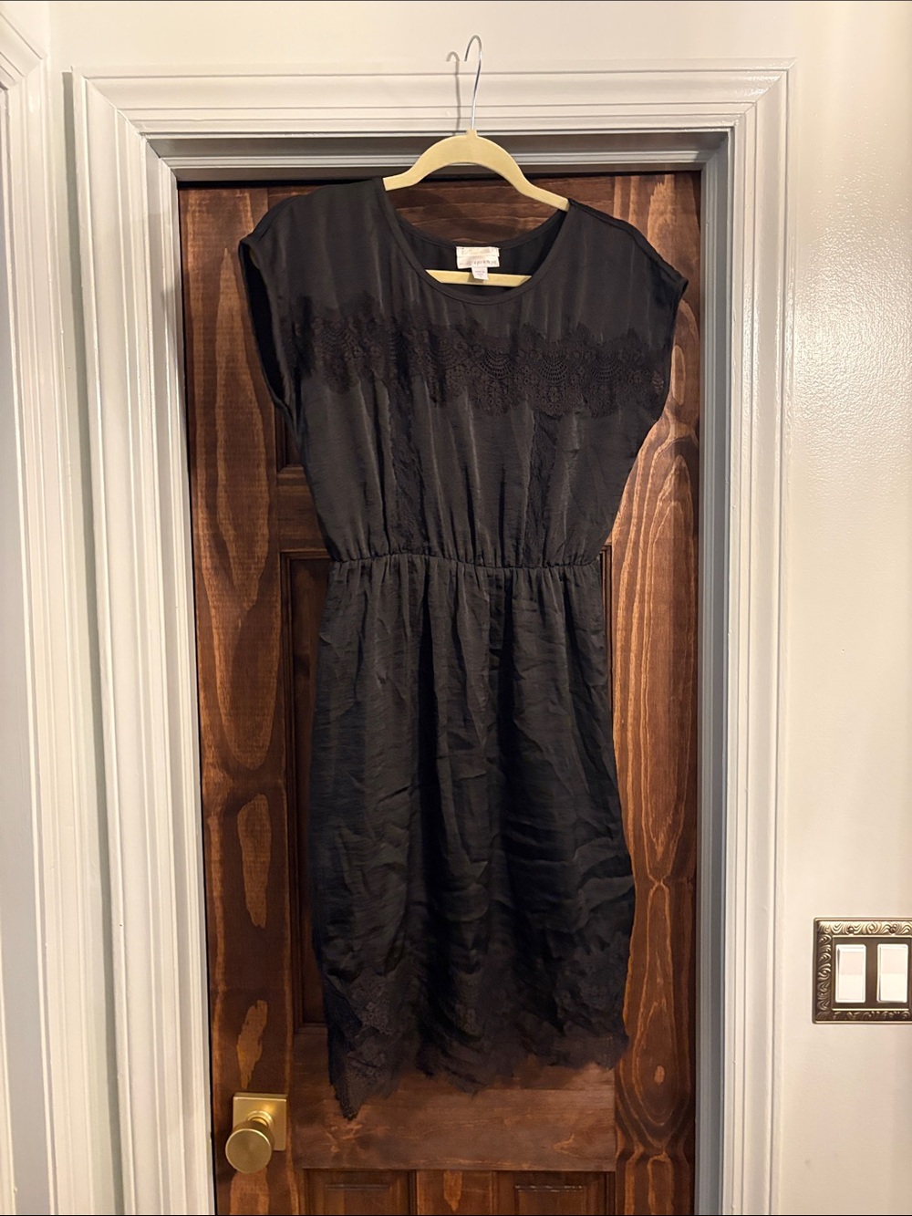 A Pea in the Pod Maternity Black Lace-Accent Short Sleeve Dress